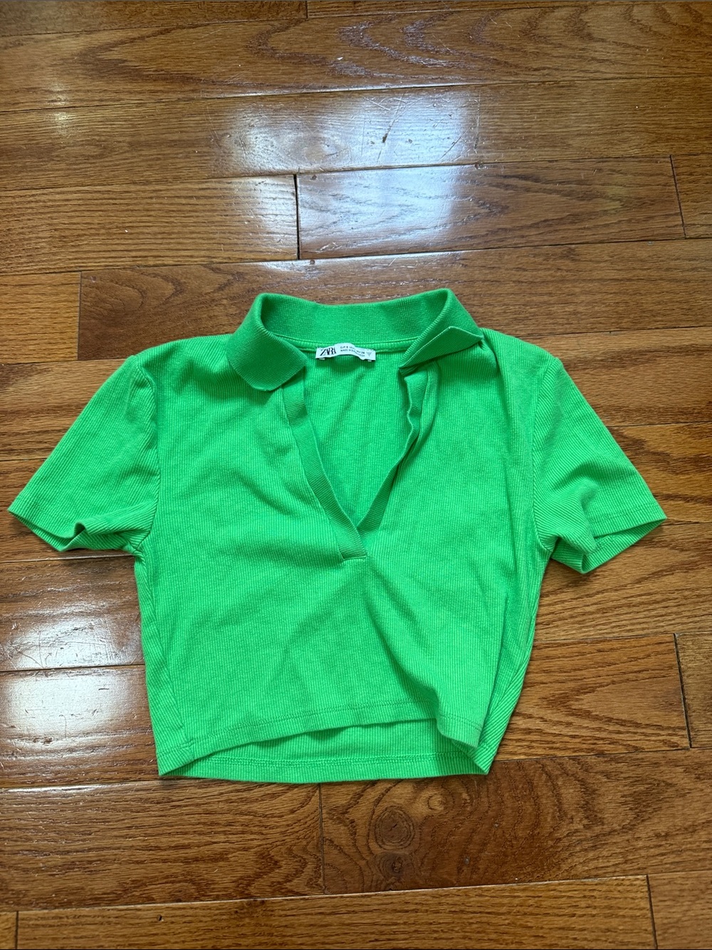 Zara Neon Green Short Sleeve Polo Crop Top